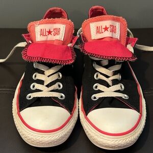 Converse All-Star Dual Tongue Black & Pink Low Tops. Unisex: W-Sz 8, M-6.